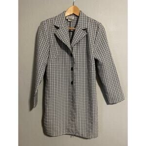 Vintage B'Zone Women Long Blazer Jacket Size 3/4 Black Plaid Academia Grunge 90s